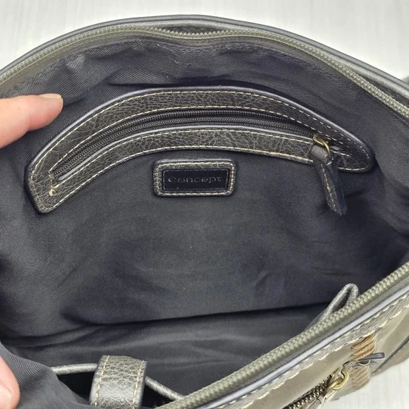 Concept Handbag Shoulder Bag Crossbody Purse Gray Faux Leather Multi Pocket - Picture 5 of 8